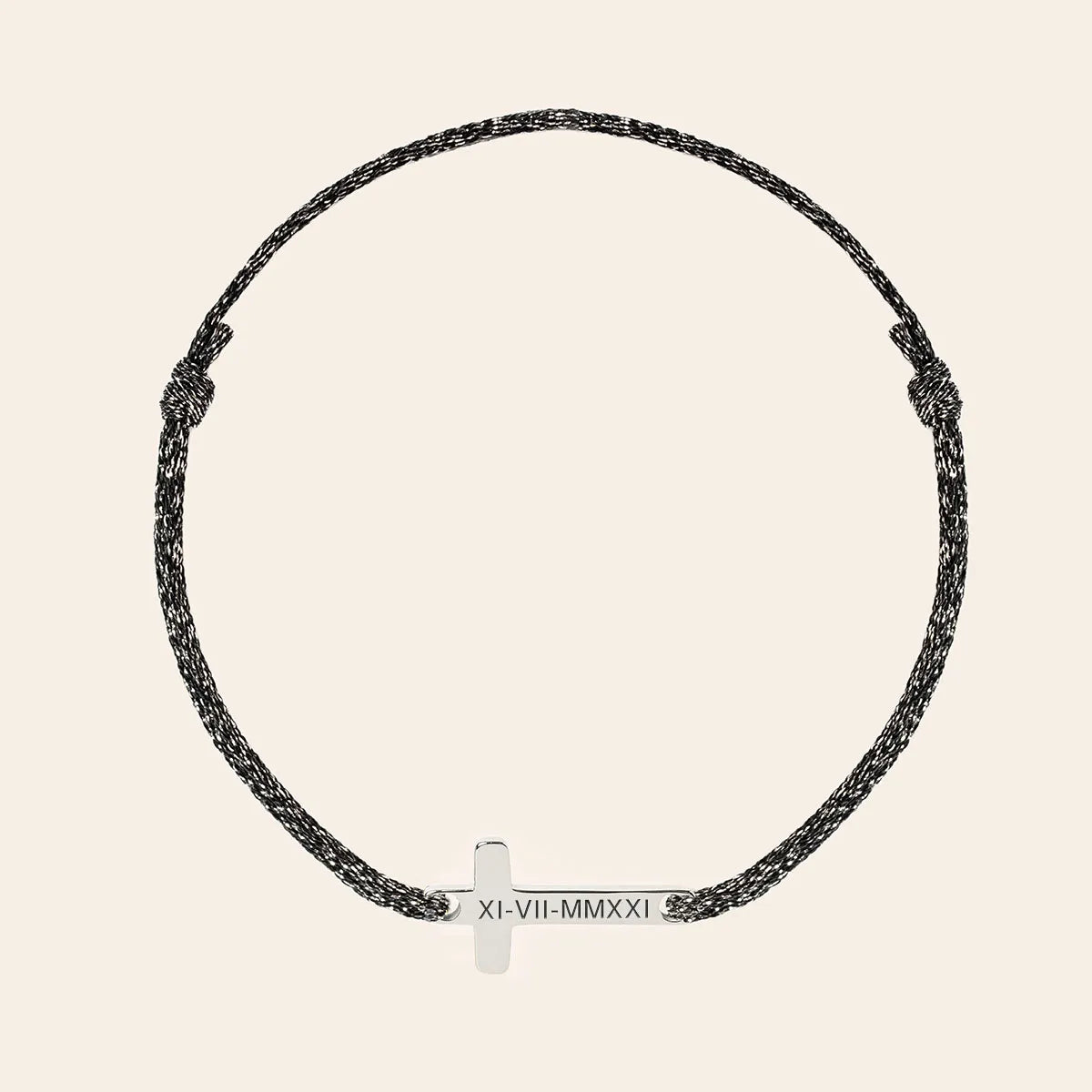Bracelet croix femme cordon scintillant à personnaliser - Acier