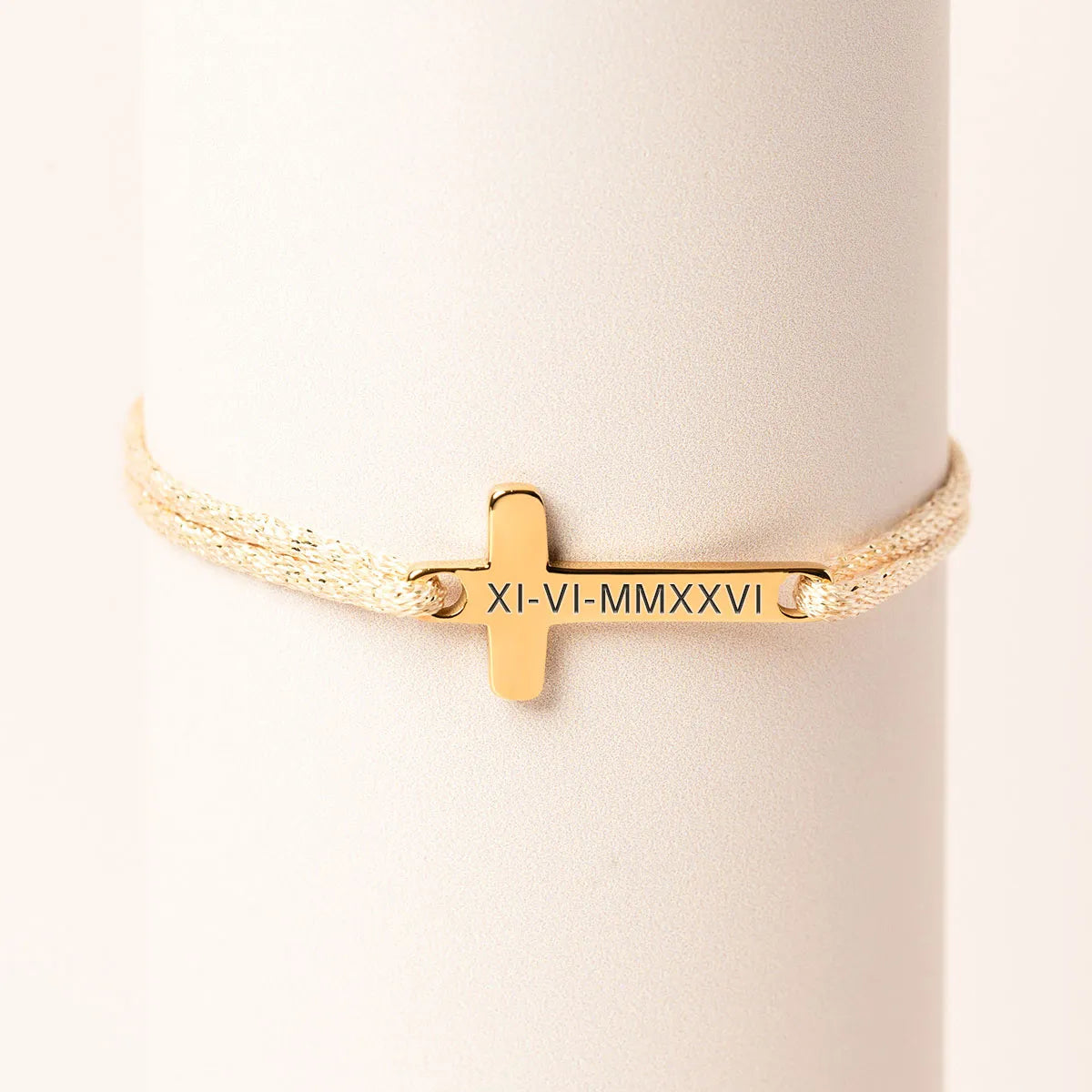 Bracelet croix femme cordon scintillant à personnaliser - Doré