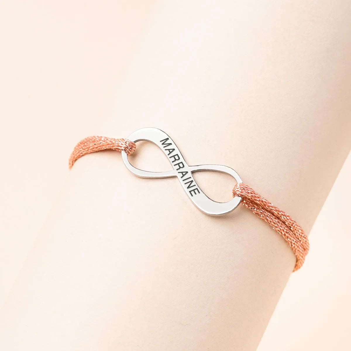 Bracelet femme cordon scintillant médaille Infini à personnaliser - Acier