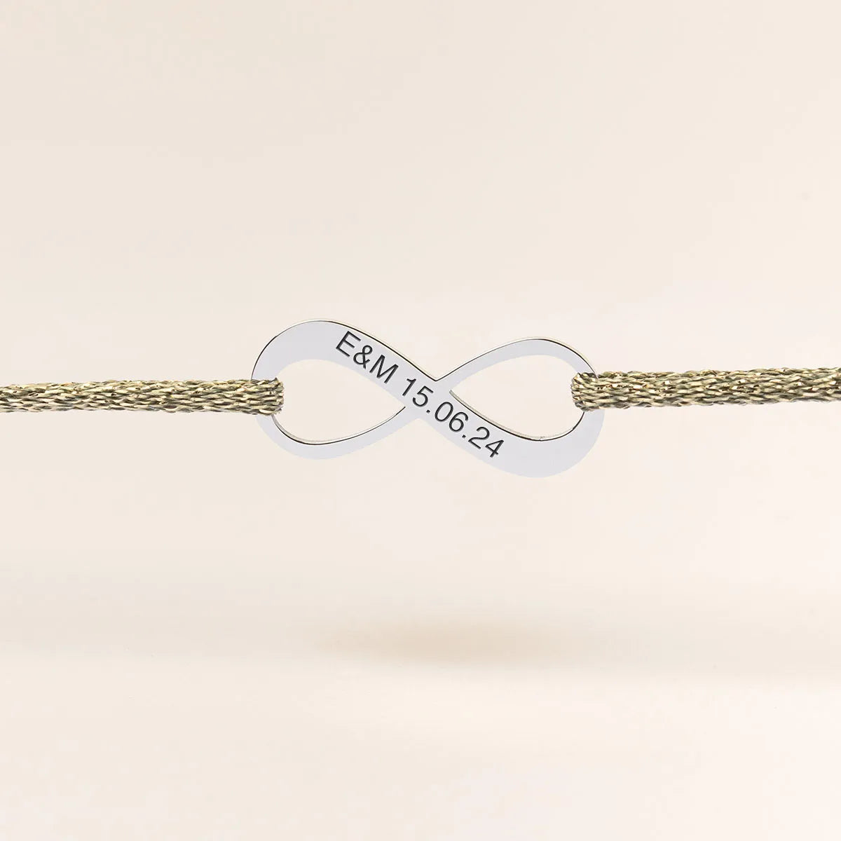 Bracelet femme cordon scintillant médaille Infini à personnaliser - Acier