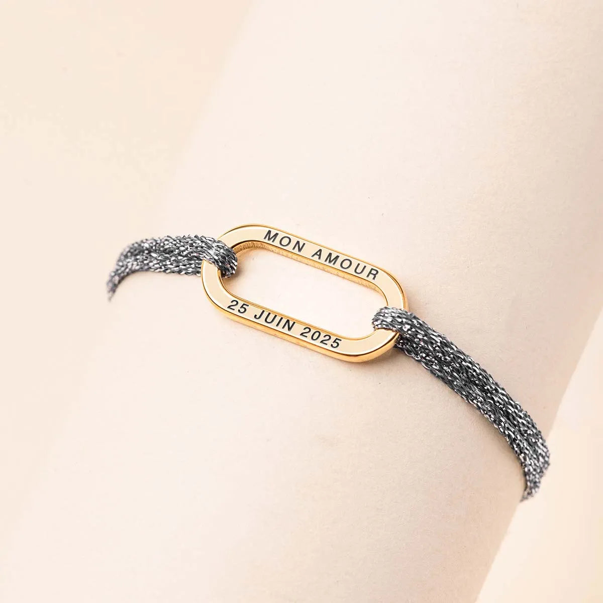 Bracelet femme cordon scintillant maillon à personnaliser - Doré