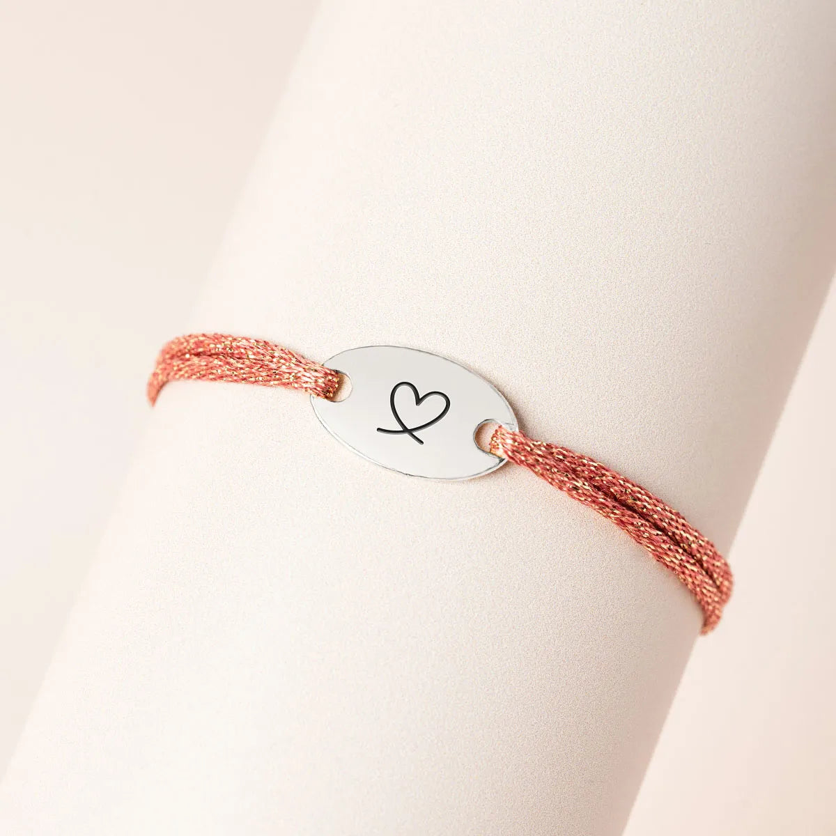 Bracelet femme cordon scintillant médaille ovale à personnaliser - Acier