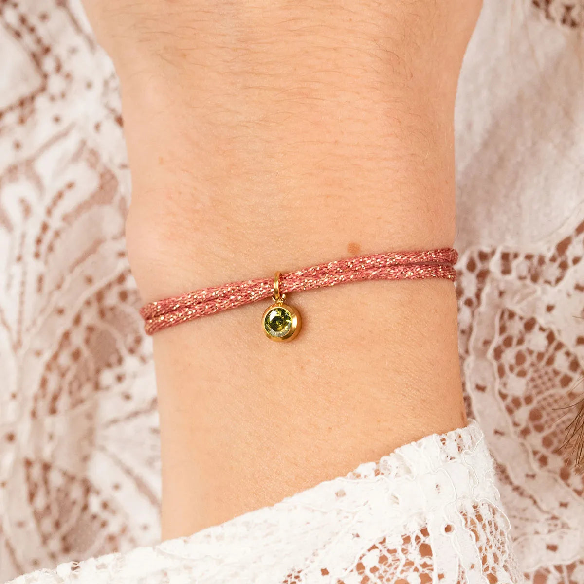 Bracelet femme cordon scintillant avec pierre de naissance - Doré