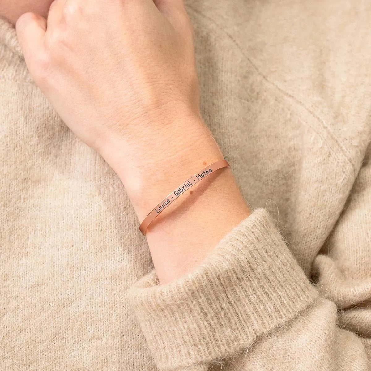 Bracelet jonc barre à personnaliser - Rose doré
