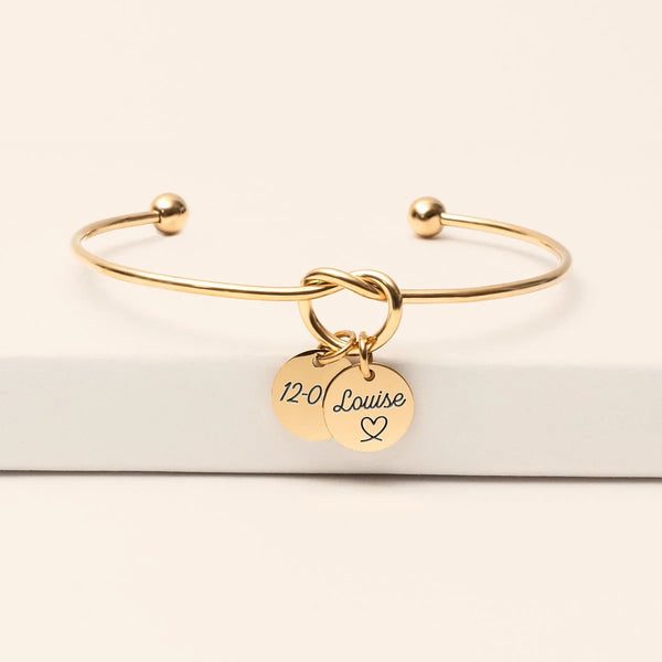 Bracelet jonc noeud médaille à personnaliser - Doré