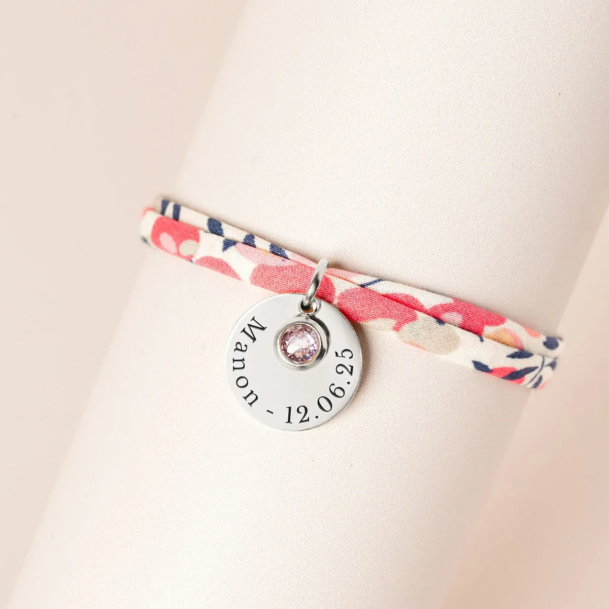 Bracelet Liberty médaille et pierre de naissance à personnaliser - Acier