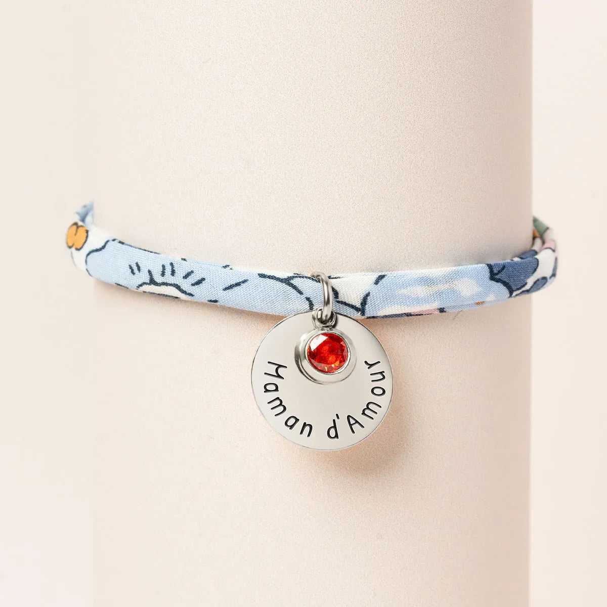 Bracelet Liberty médaille et pierre de naissance à personnaliser - Acier