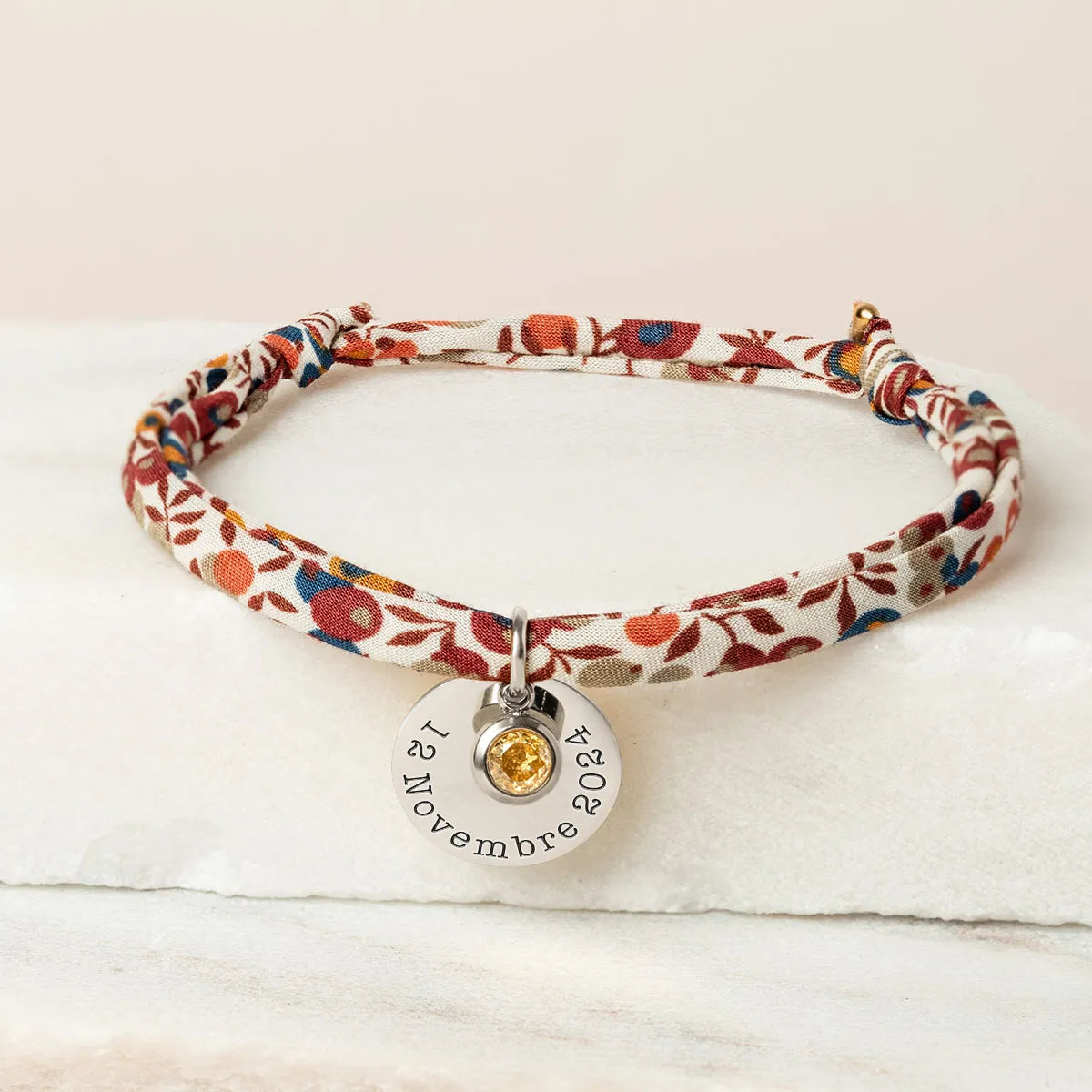 Bracelet Liberty médaille et pierre de naissance à personnaliser - Acier