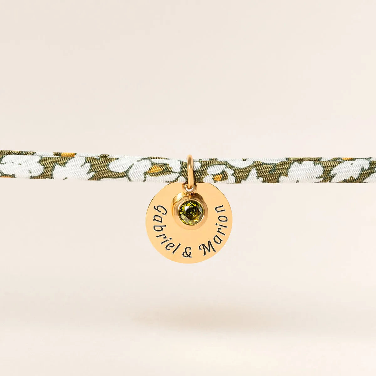 Bracelet Liberty médaille et pierre de naissance à personnaliser - Doré